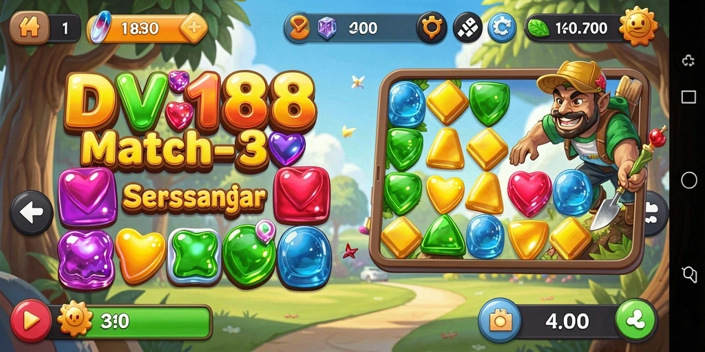 Menampilkan gameplay seru dari DV188 di arena Match-3.