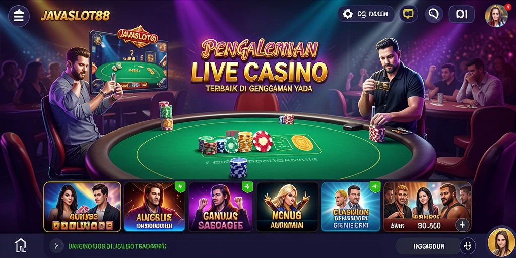 Screenshot gameplay JAVASLOT88 menampilkan dealer profesional dan suasana kasino yang nyata.