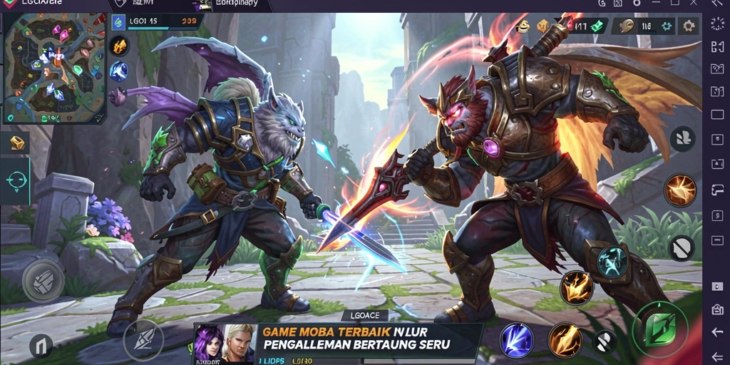 Screenshot LGOACE menampilkan pertempuran seru dalam arena MOBA.
