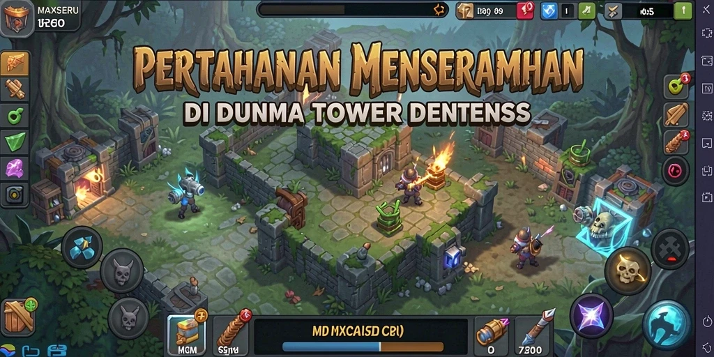 Gameplay menegangkan dalam MAXSERU yang menunjukkan strategi Tower Defense.
