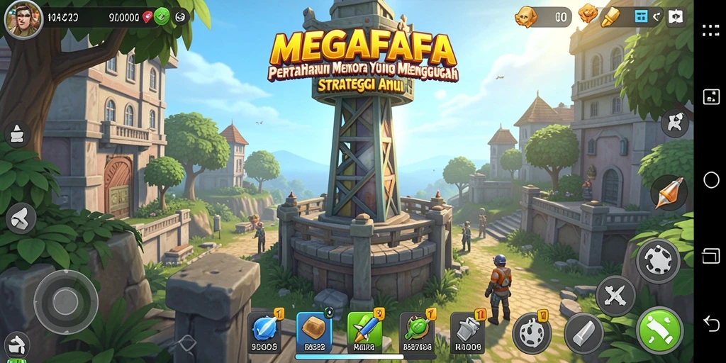 Screenshot gameplay MEGAFAFA menampilkan aksi menara yang dinamis dan grafis menawan.