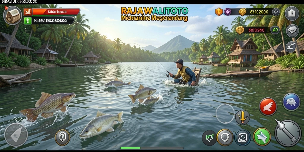 Screenshot gameplay RAJAWALITOTO dengan aksi memancing yang seru.