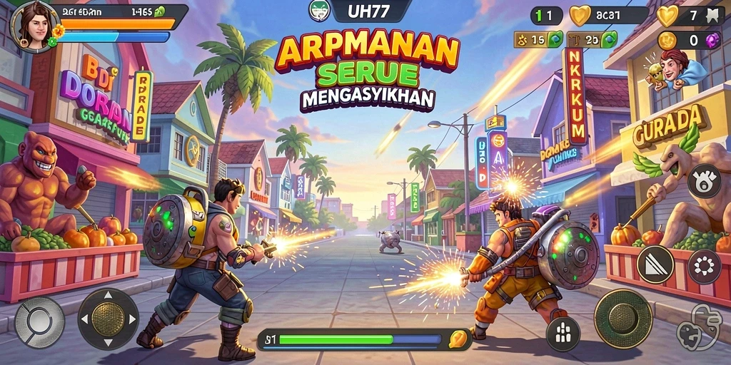 Screenshot UH77 menampilkan gameplay Arcade yang seru dan mendebarkan.